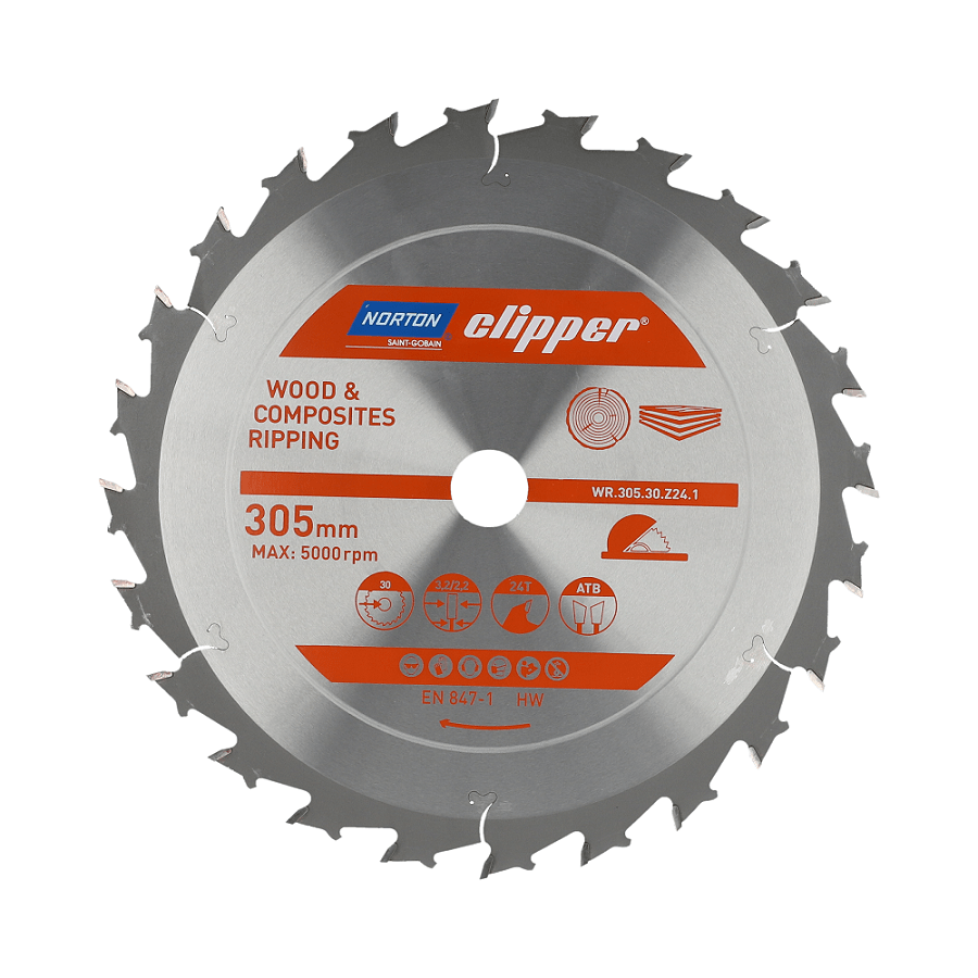 Norton 70184608071 - Disco de sierra circular para madera y compuestos, ATB, 305 x 30 mm, Z24, espesor 3,2/2,2 mm