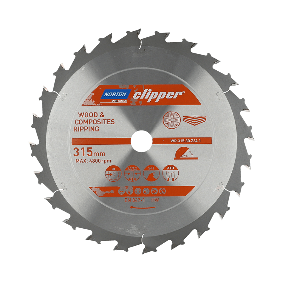 Norton 70184608073 - Disco de sierra circular para madera y materiales compuestos, 315 x 30 mm, Z24, ATB, 3,2/2,2 mm, para sierra de mesa