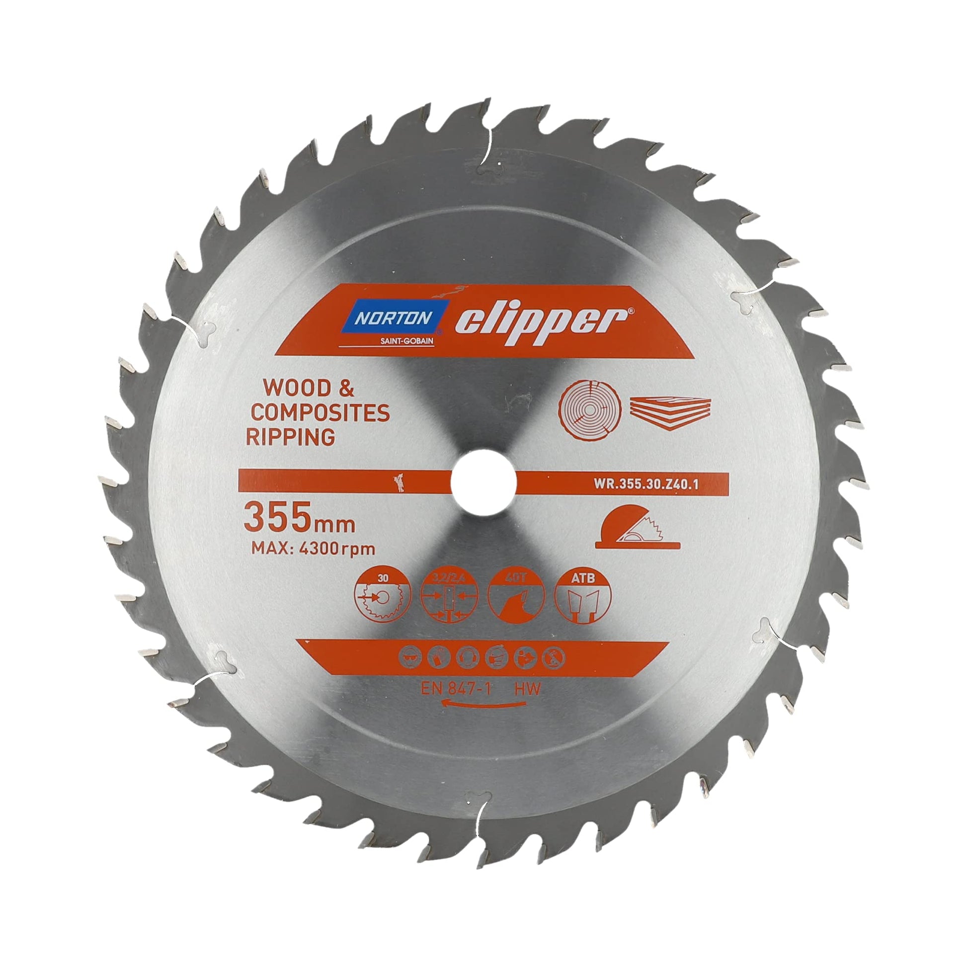 Norton 70184608076 - Disco de sierra circular para madera y materiales compuestos, 355 x 30 mm, Z40, ATB, 3,2/2,4 mm