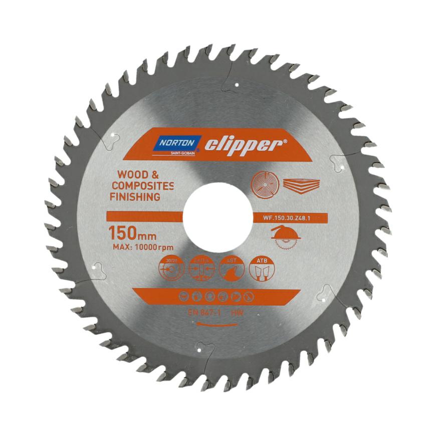 Norton 70184608083 - Disco de sierra circular para madera y materiales compuestos, dentado ATB, Z48, 150 x 30 mm, espesor 2,6/1,6 mm