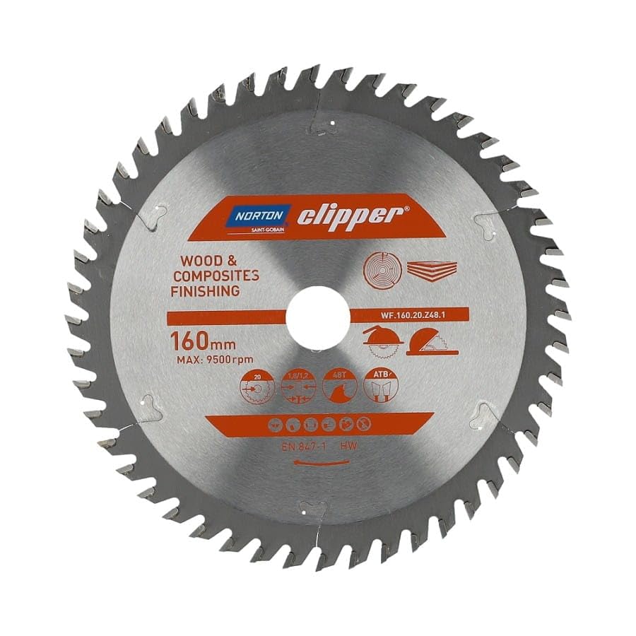 Norton 70184608086 - Disco de sierra circular para madera y materiales compuestos, dentado ATB, Z48, 160 x 20 mm, espesor 1,8/1,2 mm