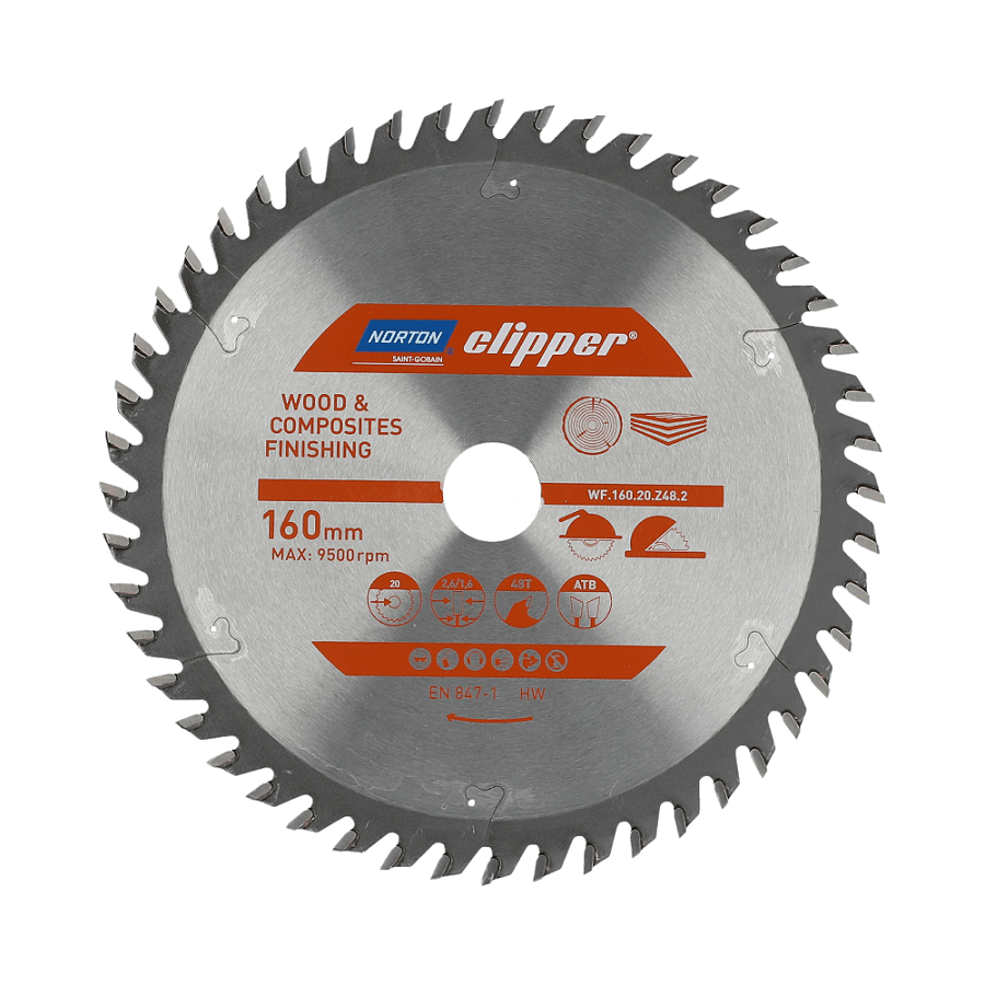 Norton 70184608087 - Disco de sierra circular para madera y compuestos, ATB, 160 x 20 mm, Z48, espesor 2,6/1,6 mm