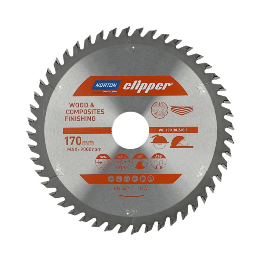 Norton 70184608092 - Disco de sierra circular para madera y materiales compuestos, dentado ATB, Z48, 170 x 30 mm, espesor 2,6/1,6 mm