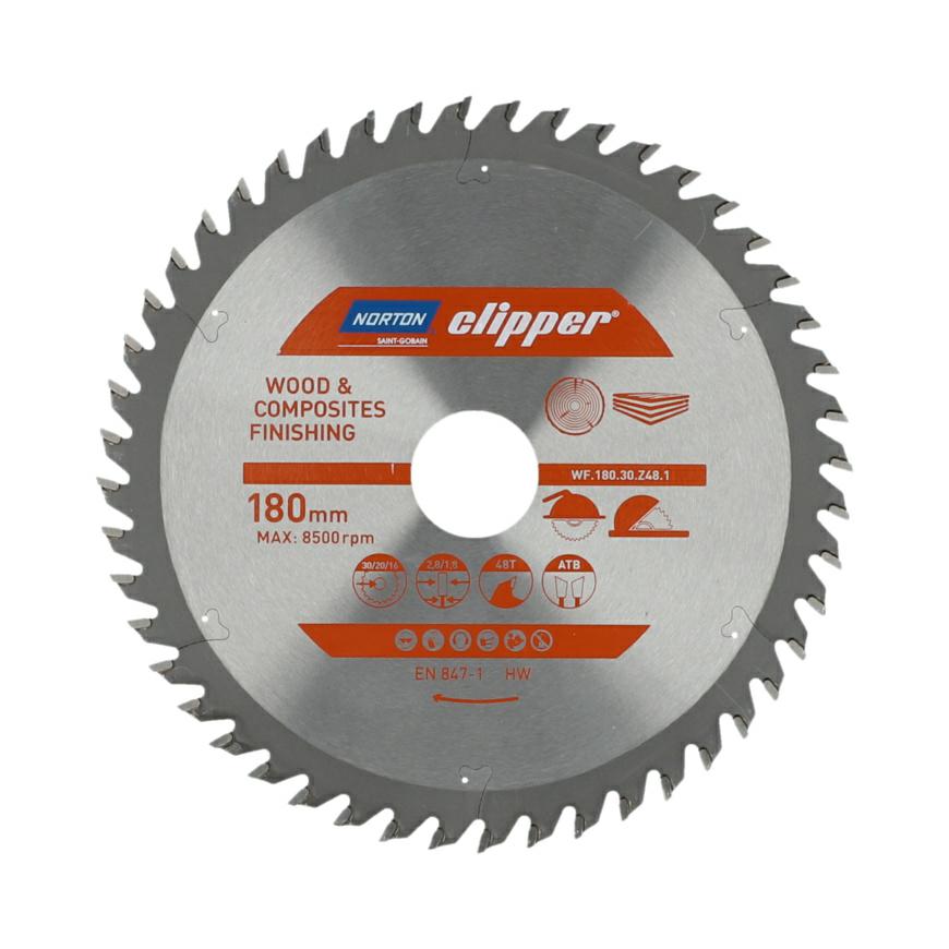 Norton 70184608093 - Disco de sierra circular para madera y materiales compuestos, dentado ATB, Z48, 180 x 30 mm, espesor 2,8/1,8 mm