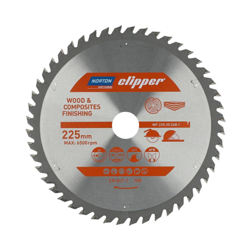 Norton 70184608101 - Disco de sierra circular para madera y compuestos, ATB, 225 x 30 mm, Z48, espesor 2,8/1,8 mm