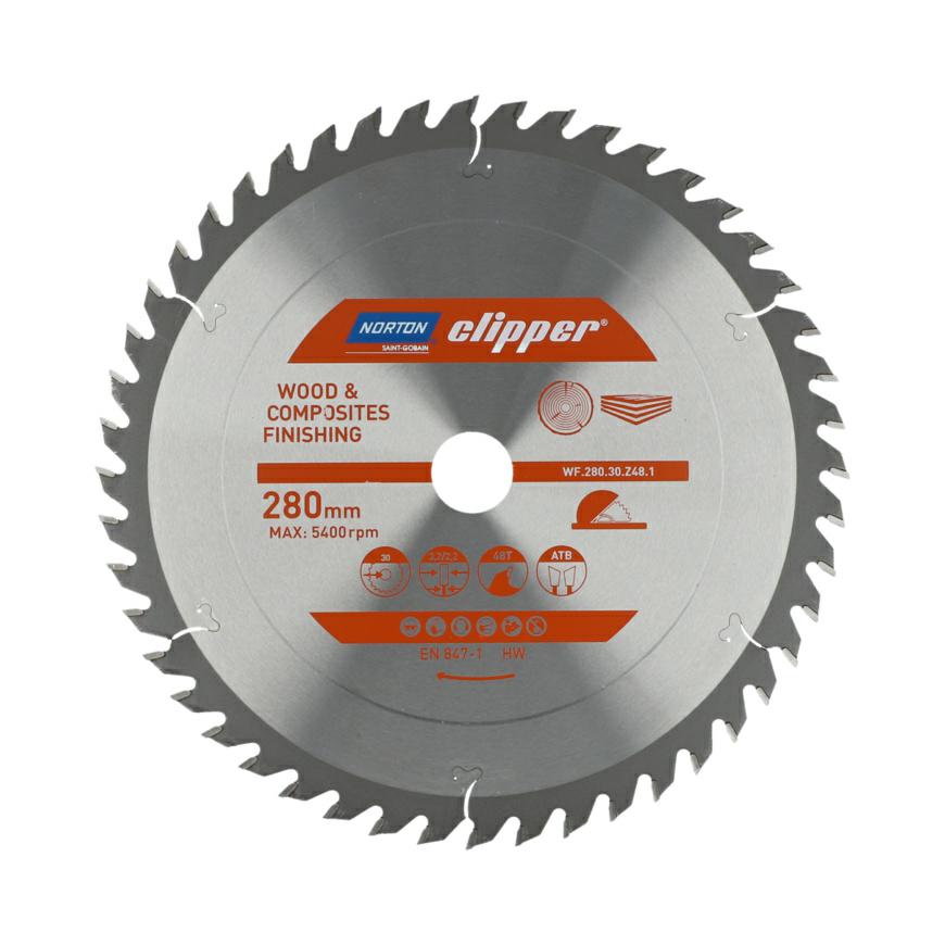 Norton 70184608119 - Disco de sierra circular para madera y materiales compuestos, 280 x 30 mm, Z48, ATB, 3,2/2,2 mm