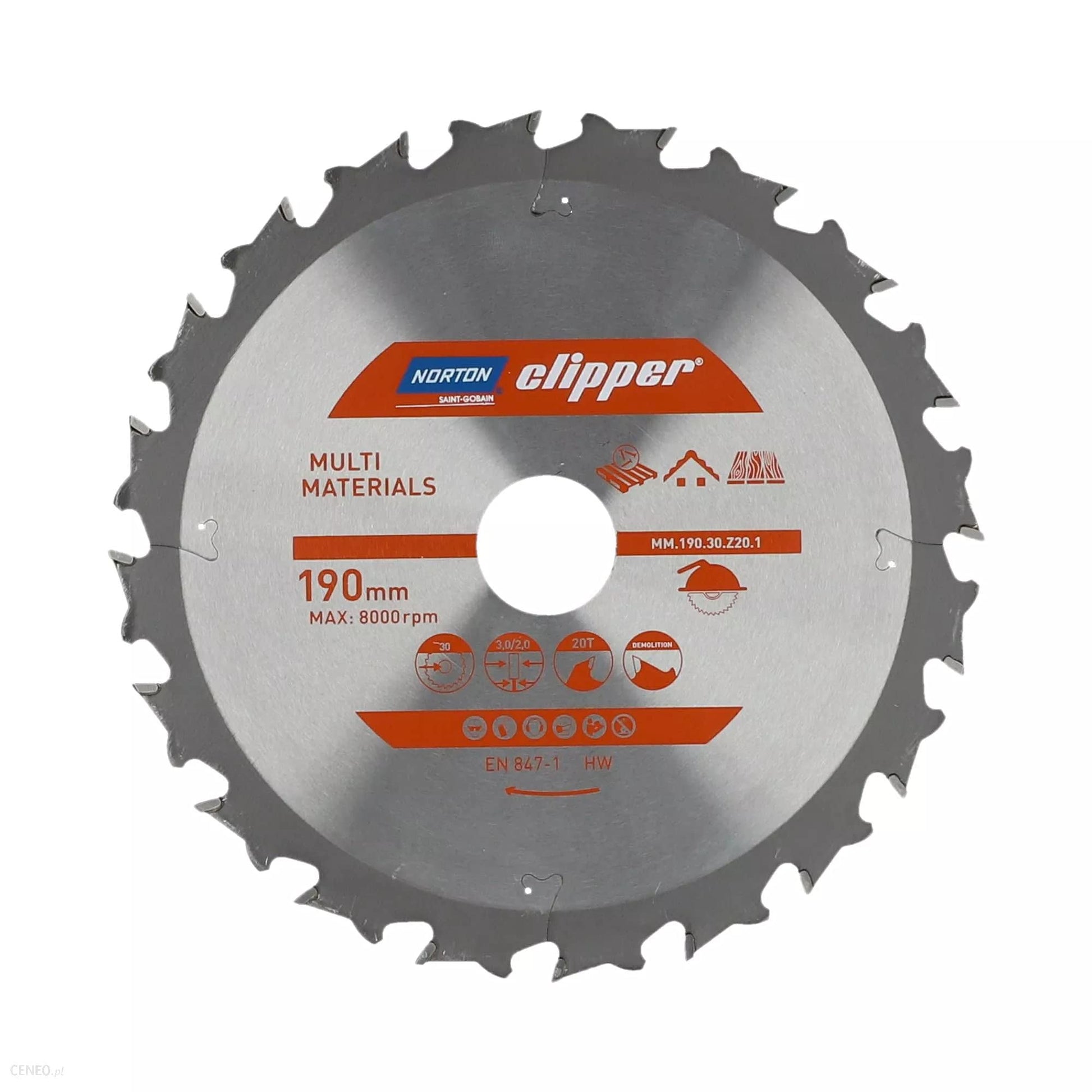 Norton 70184608129 - Disco de sierra circular multimaterial Demolition, Z20, 190 x 30 mm, espesor 3,0/2,0 mm