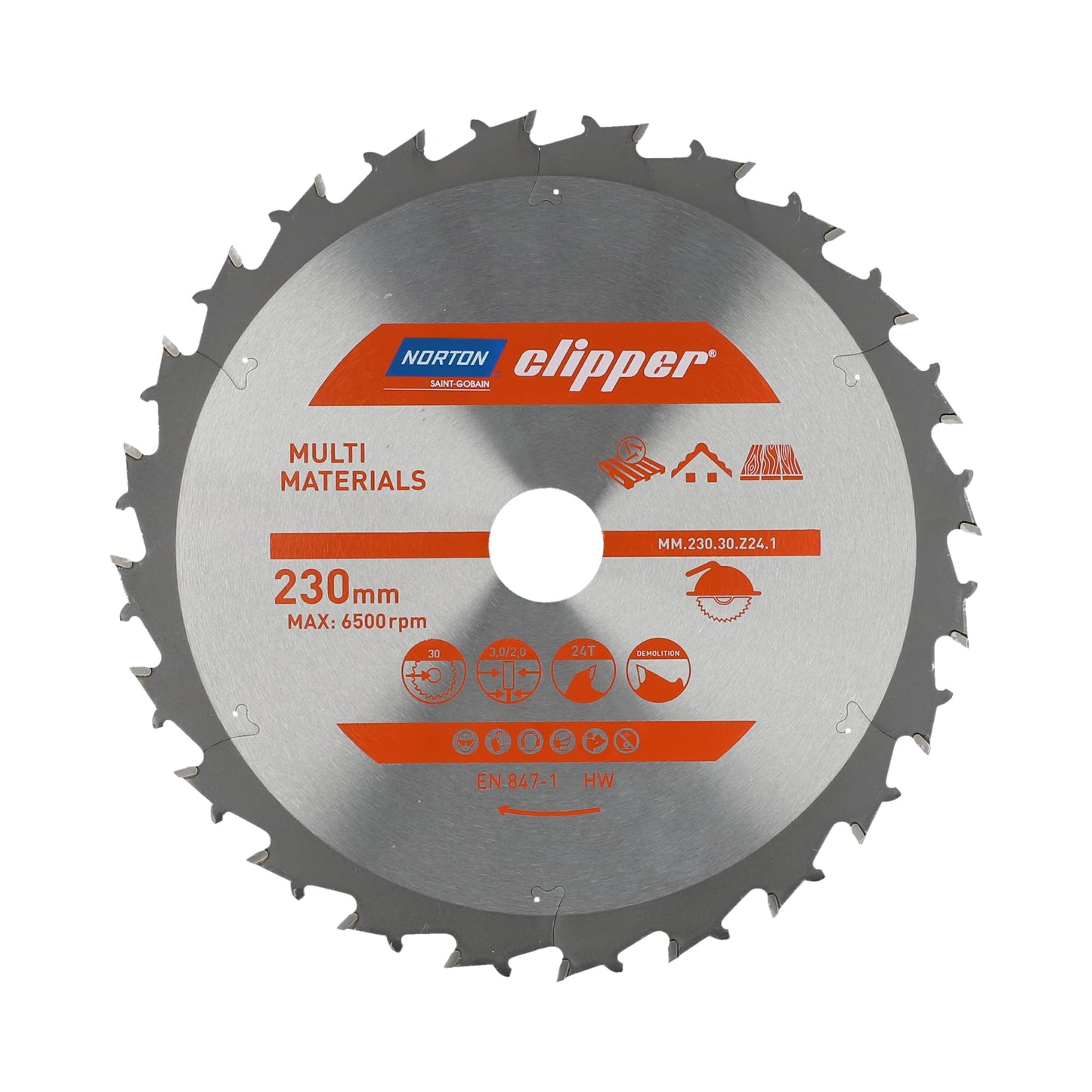 Norton 70184608131 - Disco de sierra circular multimaterial Demolition, 230 x 30 mm, Z24, espesor 3,0/2,0 mm
