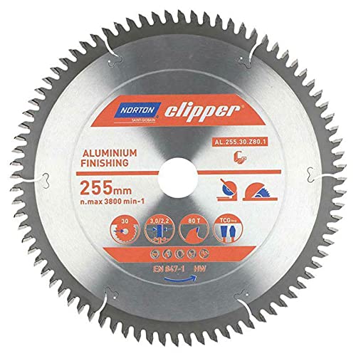 Norton 70184608139 - Disco de sierra circular para aluminio, 255 x 30 mm, Z80, TCG Neg, 3,0/2,2 mm, para ingletadora