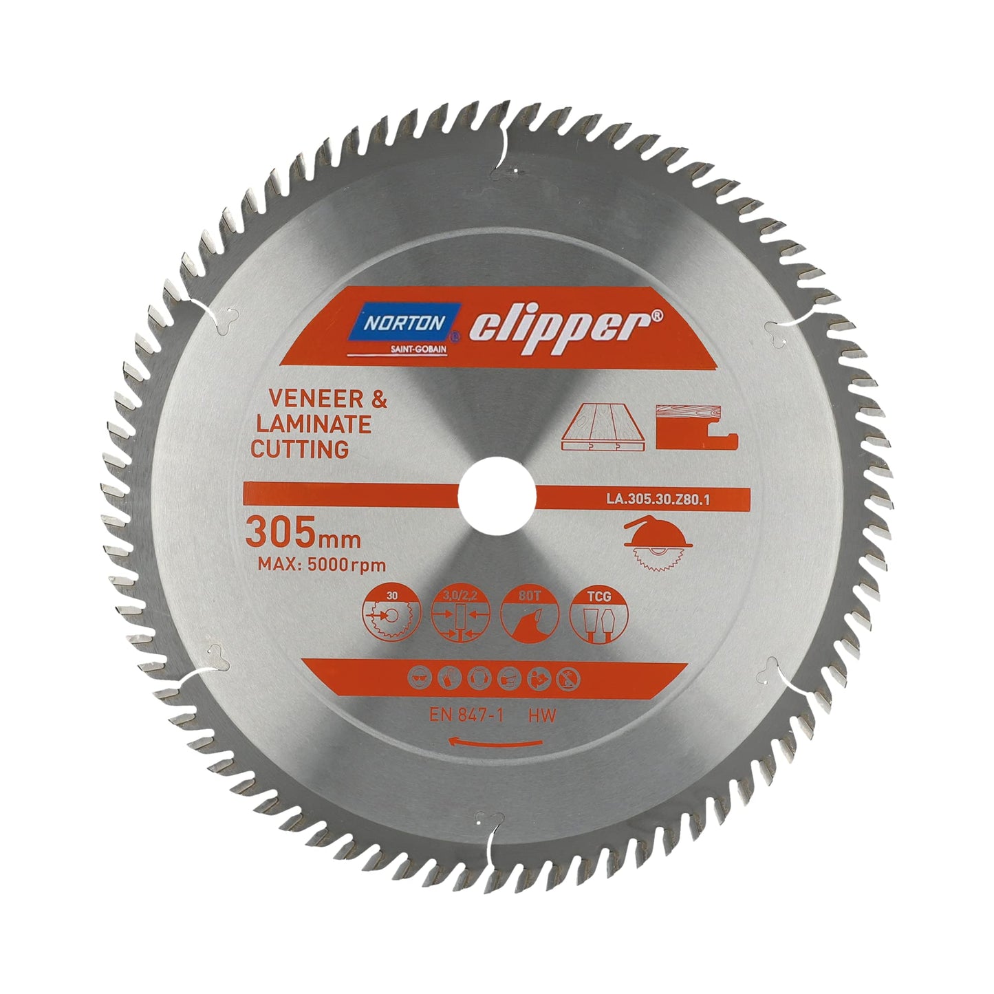 Norton 70184608146 - Disco de sierra circular para laminados y chapa, 305 x 30 mm, Z80, TCG, 3,0/2,2 mm