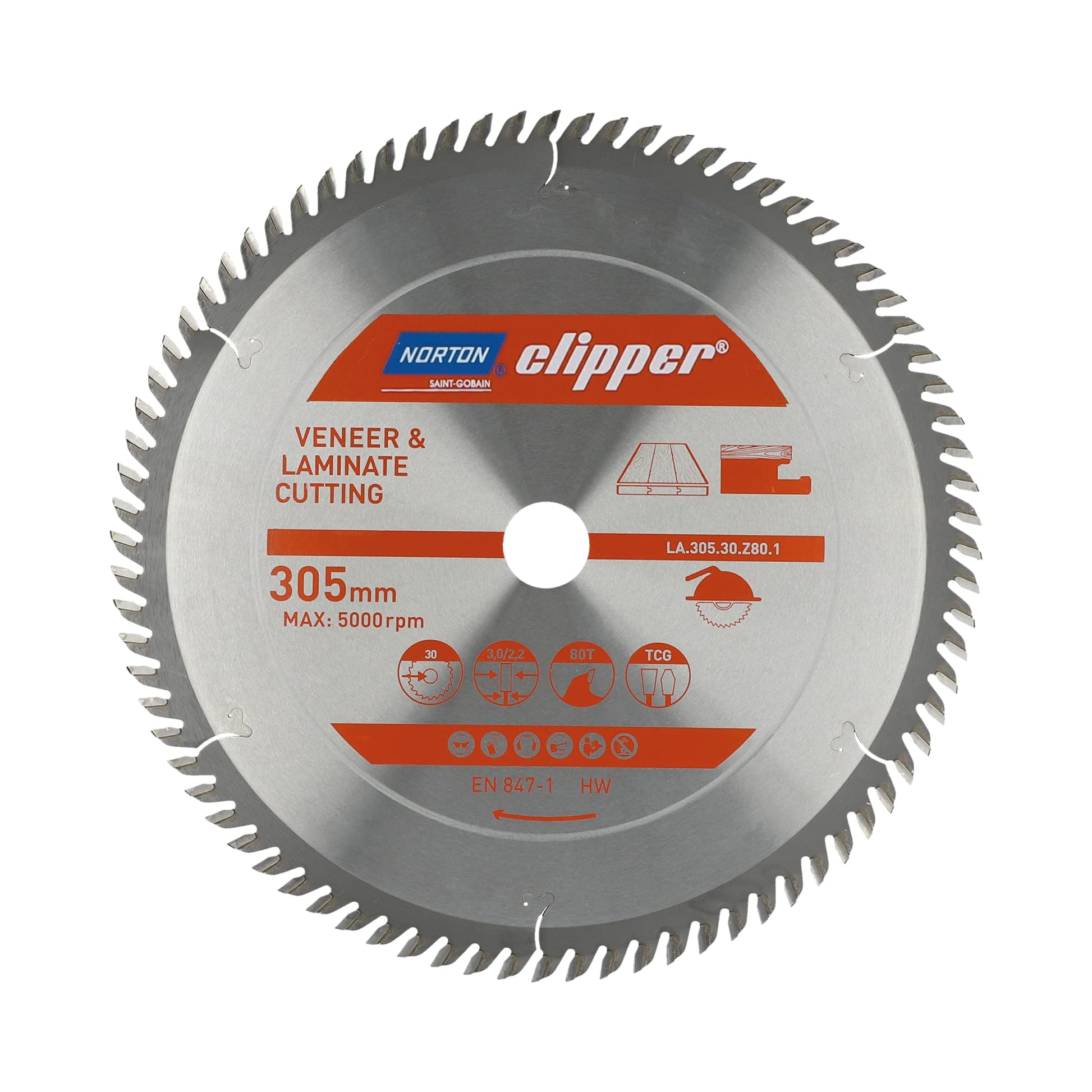 Norton 70184608146 - Disco de sierra circular para laminados y chapa, 305 x 30 mm, Z80, TCG, 3,0/2,2 mm
