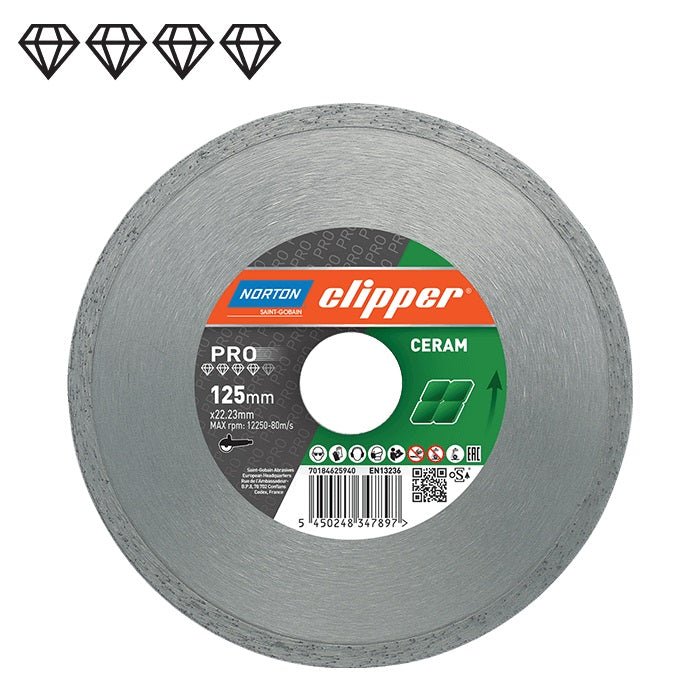 Norton 70184625093 - Disco de diamante Clipper Pro Ceram, borde continuo, 200 x 25,4 mm, segmento 9/1,6 mm