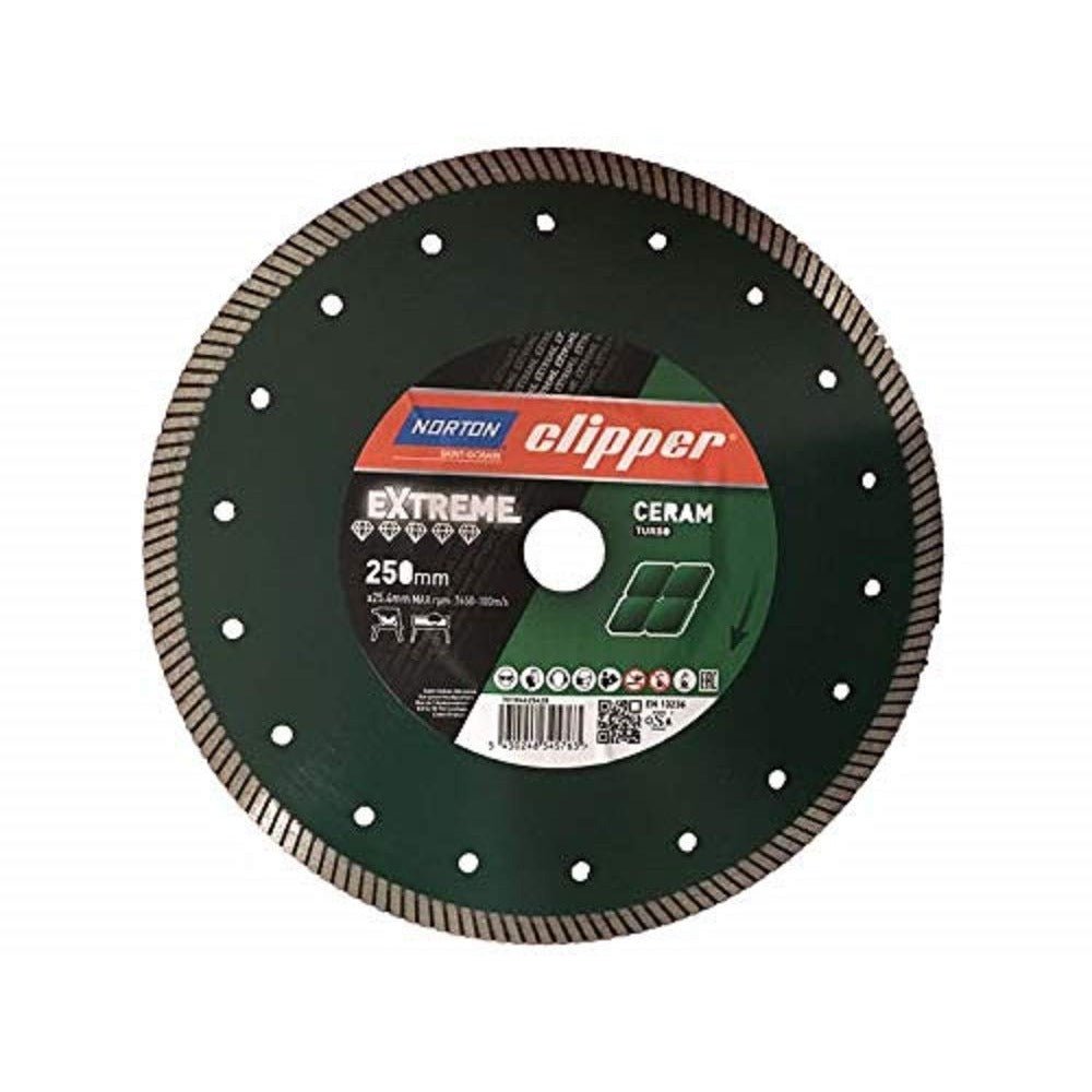 Norton 70184625428 - Disco de diamante Clipper Extreme Ceram, borde continuo turbo, 250 x 25,4 mm, segmento 10/1,4 mm - Ferrotecnia