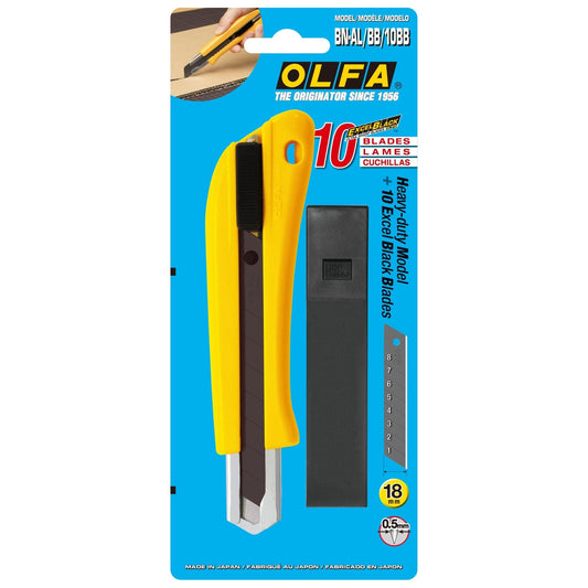 Olfa BN-AL/BB/10BB - BN-AL Auto-Lock Cutter and 10 Excel Black 18mm Blades