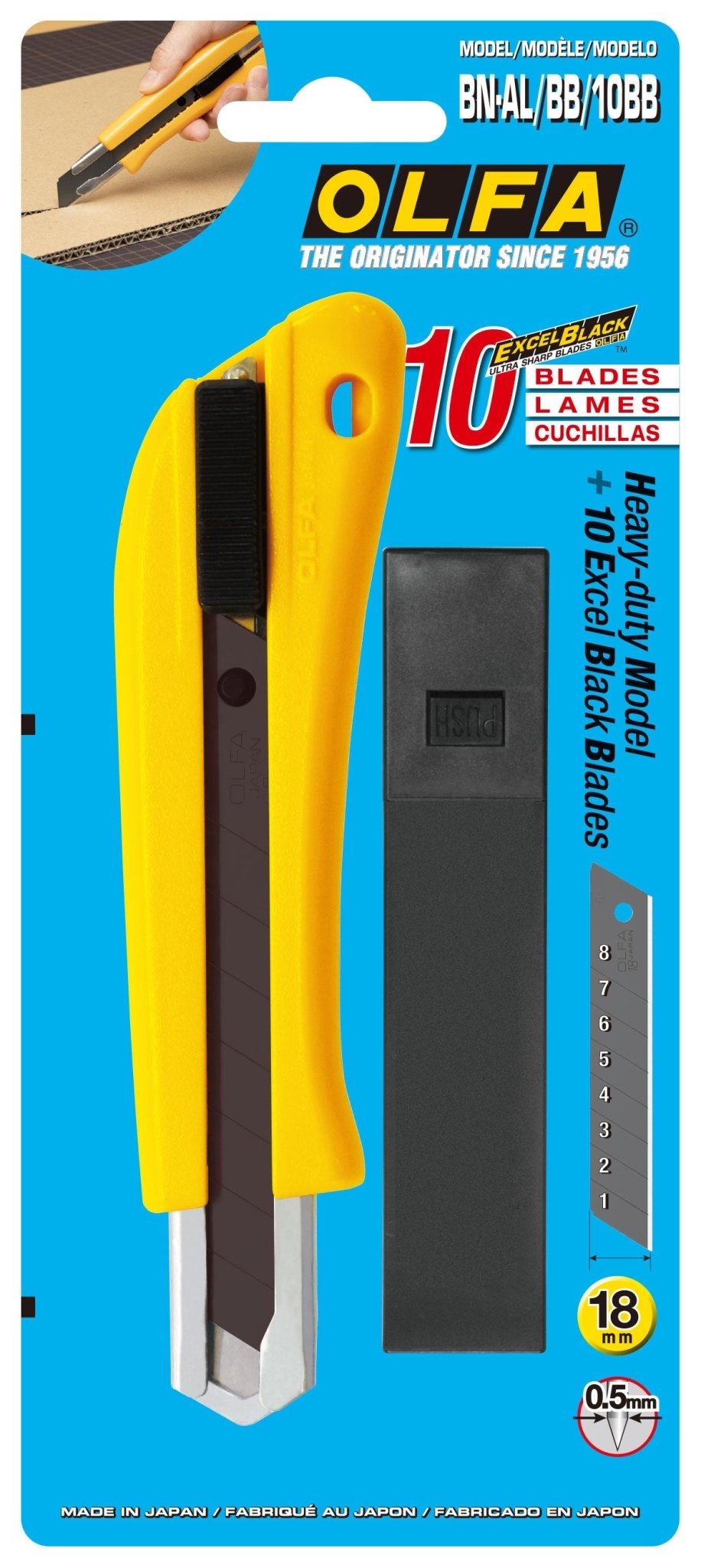 Olfa BN - AL/BB/10BB - Cúter de bloqueo automático BN - AL y 10 cuchillas Excel Black de 18 mm - Ferrotecnia