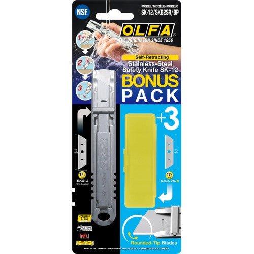 Olfa - SK - 12/SKB2SR/BP - Cúter de seguridad de acero inoxidable SK - 12 con 3 cuchillas SKB - 2S - R - Ferrotecnia