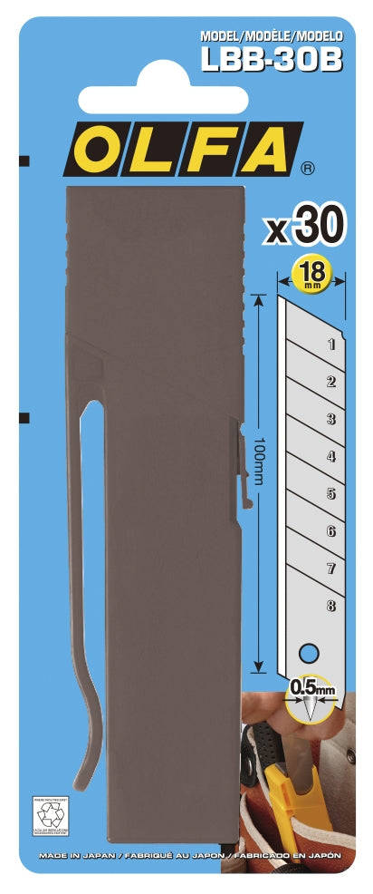 Olfa Cuchillas troceables de 18 mm en caja de plástico con clip