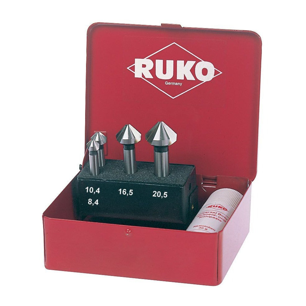 Ruko Juego de 4 avellanadores cónicos DIN 335 forma C (Ø 8,3 - 10,4 - 16,5 - 20,5 mm)