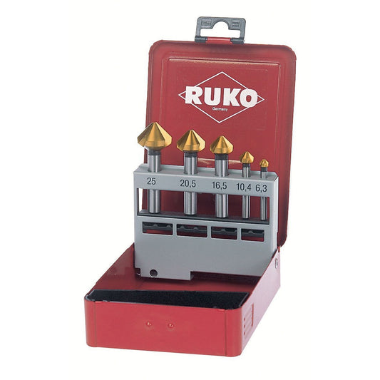 Ruko Set of 5 DIN 335 Form C conical countersinks in metal case