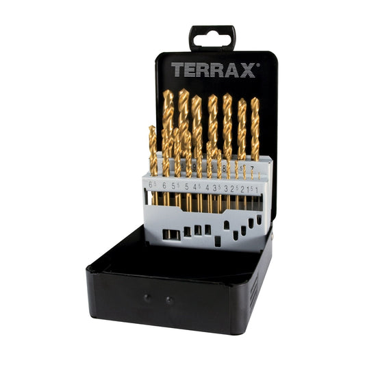 Terrax Twist Drill Bit Set DIN 338 Type N HSS-TiN Ground