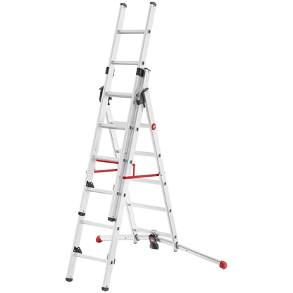 Hailo 3-section combination ladder with ProfiLOT curved stabiliser