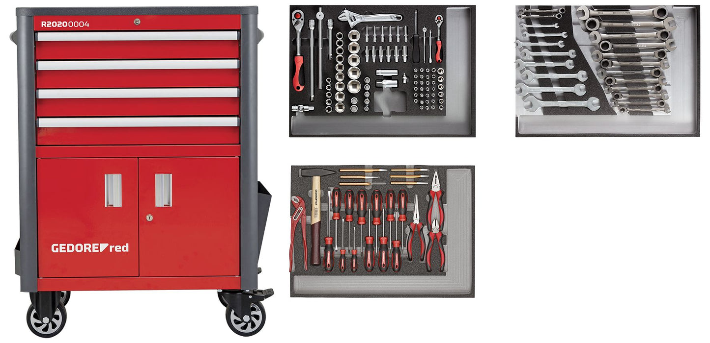 GEDORE red R22041004 - Tool set on tool trolley WINGMAN red 129 pieces (3301689)