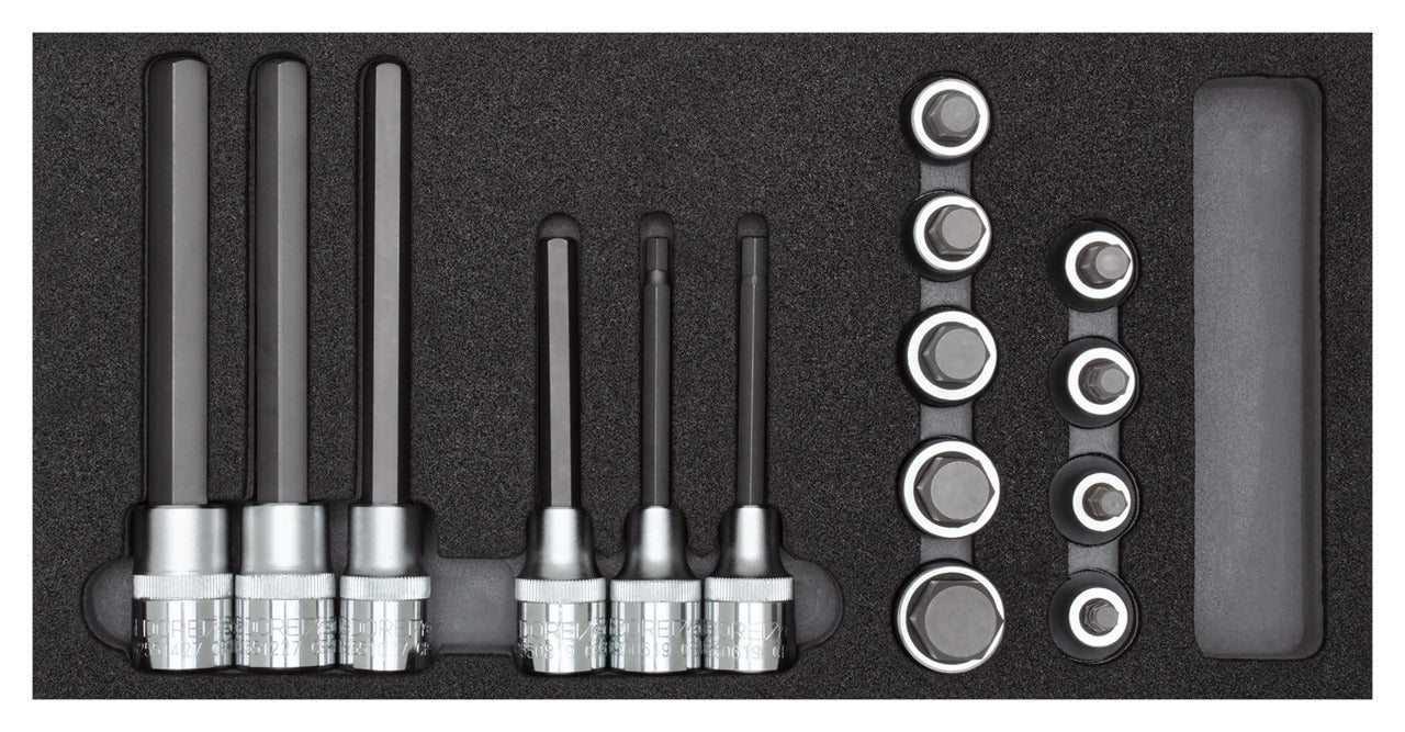 R22150011 - Vasos destornilladores 1/2", en módulo CT 2/6, 15 piezas