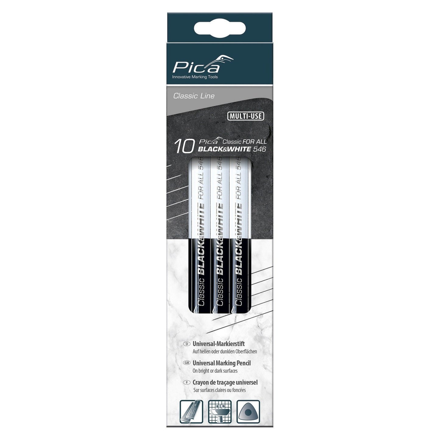 Pica 546/24-10 - Crayon universel Pica Classic Noir-Blanc 546 (en boîte de 10 pièces)