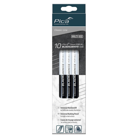 Pica 546/24-10 - Lápiz universal Pica Classic Black-White 546 (en caja de 10 uds.) - Ferrotecnia
