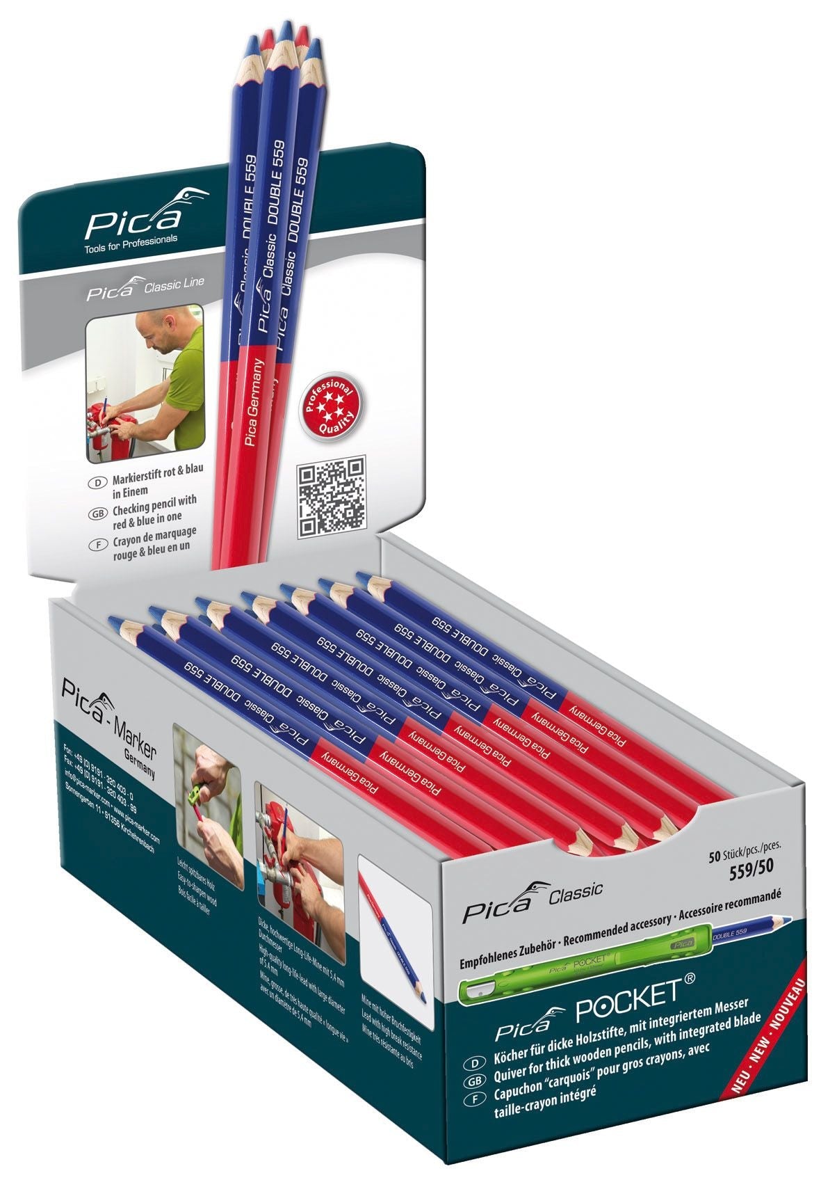 Pica 559/50 - Lápiz de doble punta roja y azul (granel) (Lote de 50 uds) - Ferrotecnia