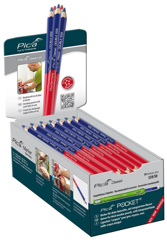 Pica 559/50 - Lápiz de doble punta roja y azul (granel) (Lote de 50 uds) - Ferrotecnia
