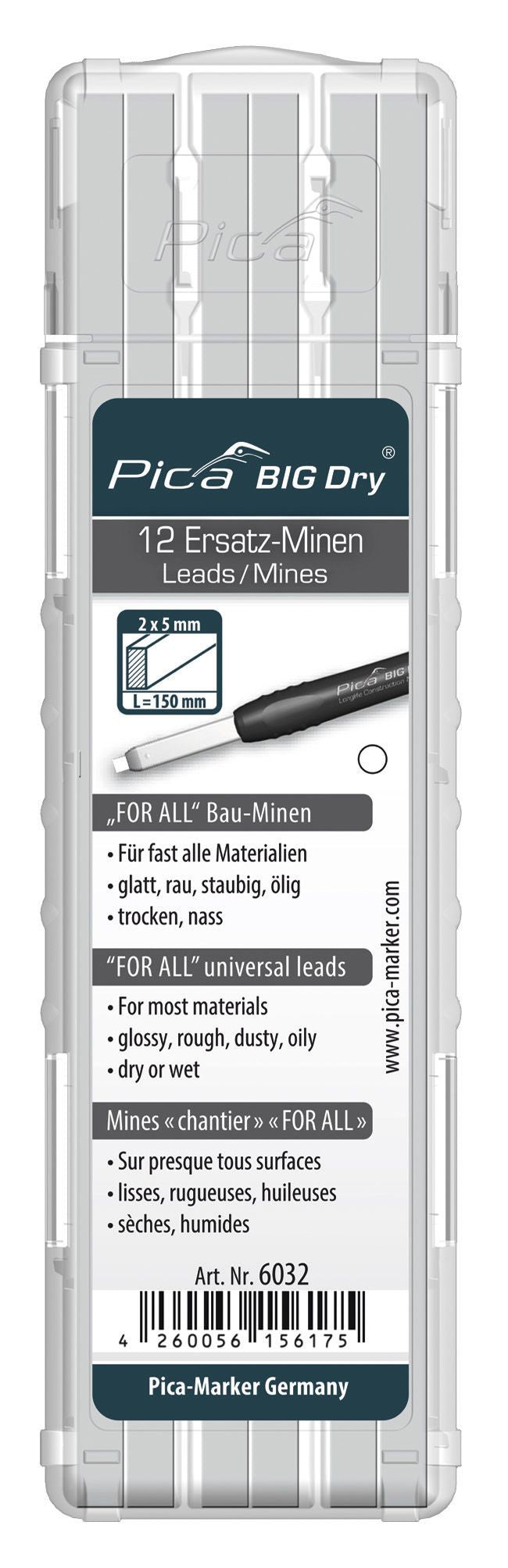 Pica 6032 - Estuche de 12 Minas - BIG - Dry - Blanco - Ferrotecnia