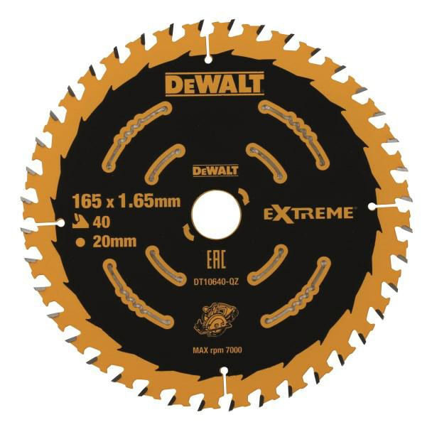 DEWALT DT10640-QZ - Disco de corte, Diámetro 165mm, 40 dientes EXTREME, Hoja de corte para sierras circulares, Tamaño del agujero 20mm