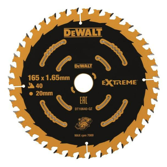 DEWALT DT10640-QZ - Disco de corte, Diámetro 165mm, 40 dientes EXTREME, Hoja de corte para sierras circulares, Tamaño del agujero 20mm