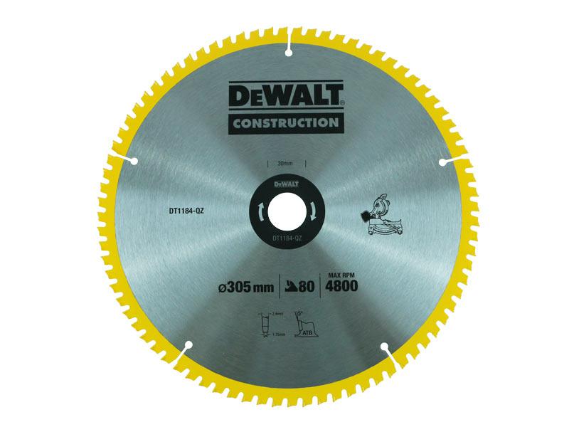 DEWALT DT1184-QZ Stationaer - Hoja de sierra circular para construcción (305 x 30 x 2,41, 80WZ, 7°)