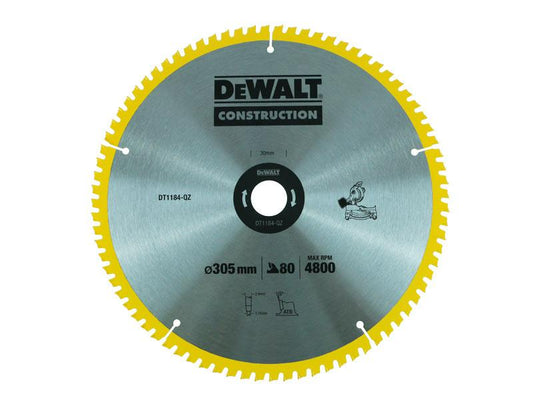 DEWALT DT1184-QZ Stationaer - Hoja de sierra circular para construcción (305 x 30 x 2,41, 80WZ, 7°)