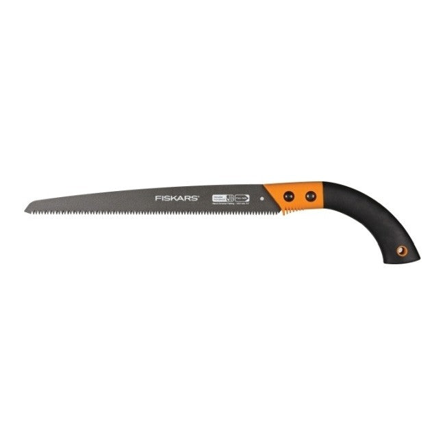 Fiskars Sierra de hoja fija SW84, hoja fija, funda de almacenamiento de plástico incluida, longitud de la hoja: 33 cm, hoja de acero inoxidable, negro/naranja