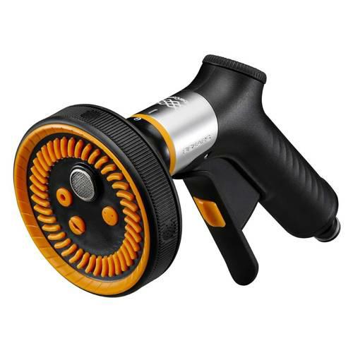 Fiskars Pistola pulverizadora Multi, FiberComp, 5 funciones, Caudal regulable, Bloqueo apertura/cierre, Filtro de agua extraíble, FiberComp/Metal, Tamaño universal, Negro/Naranja, 1067195