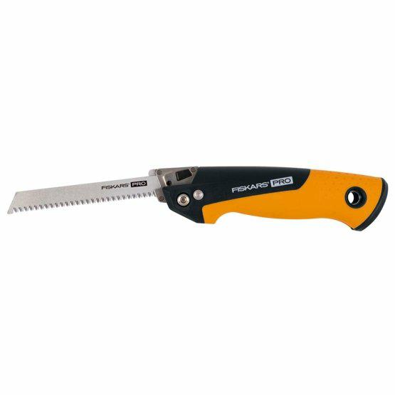 Fiskars Pro Sierra plegable compacta, Incluye 2 hojas de sierra, Longitud de la hoja de sierra: 15 cm, 13 TPI y 24 TPI, Negro/Naranja, PowerTooth, 1062934