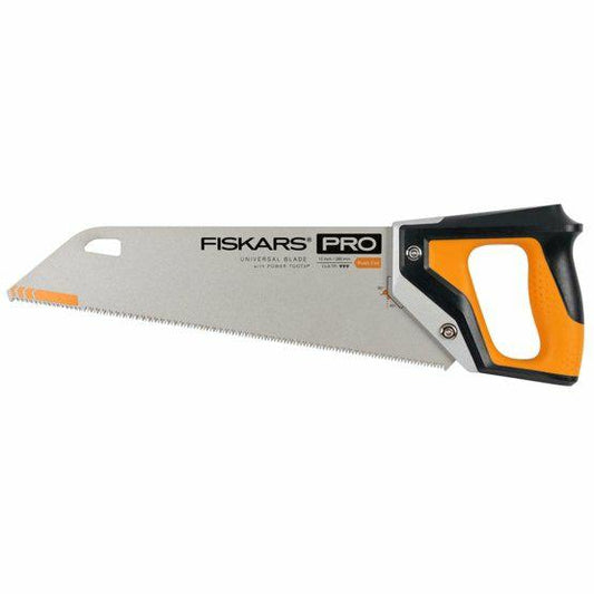 Fiskars Pro Sierra manual para madera, Laminado y PVC, Longitud de la hoja de sierra: 38 cm, 9 TPI, Negro/naranja, PowerTooth, 1062930