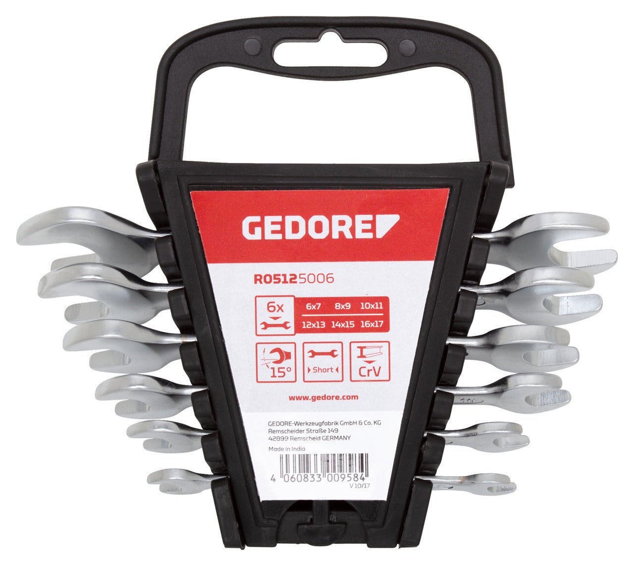 R05125006 - Juego de 6 llaves fijas, modelo corto, 6 - 17 mm - Ferrotecnia