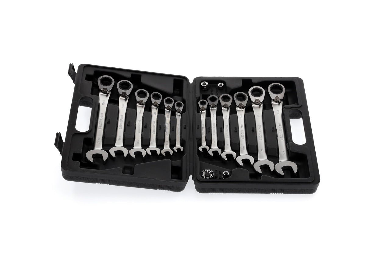 R07203016 - Juego de 12 llaves combinadas de carraca con 4 adaptadores para puntas y vasos - Ferrotecnia