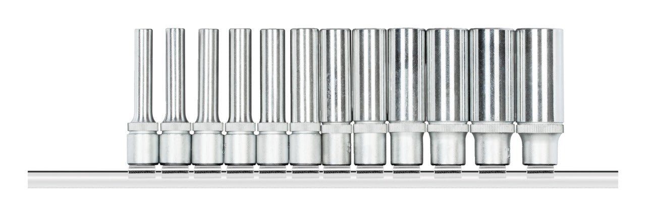 R41008012 - Juego de llaves de vaso 1/4" hexagonales con carril, 12 piezas - Ferrotecnia