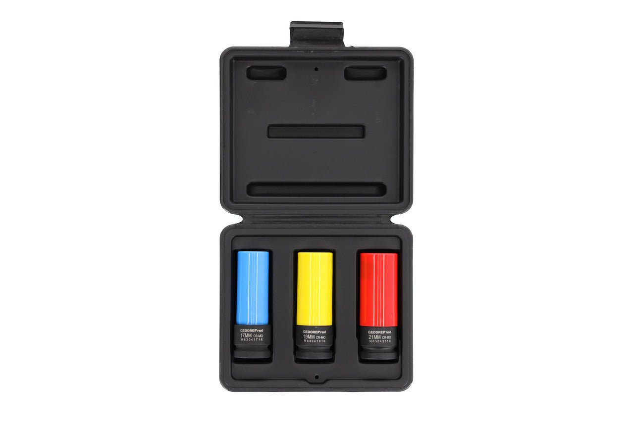 R63043003 - Juego de vasos de impacto 1/2" para llantas, 3 piezas - Ferrotecnia