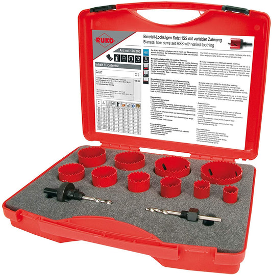 Ruko 106303 - Juego de 12 coronas perforadoras HSS bimetal para mantenimiento tipo Universal - Ferrotecnia