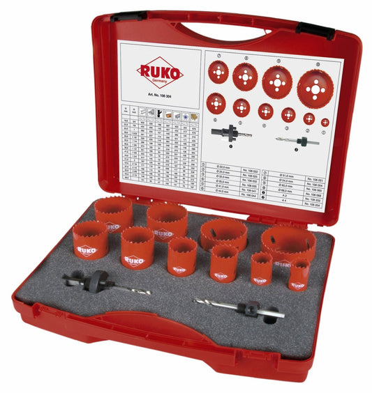 Ruko 106304 - Juego de 12 coronas perforadoras HSS bimetal para mantenimiento tipo Super - Ferrotecnia