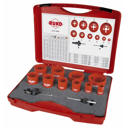 Ruko 106304 - Juego de 12 coronas perforadoras HSS bimetal para mantenimiento tipo Super