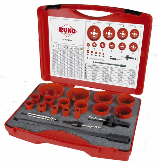 Ruko 106318 - Juego de 19 coronas perforadoras HSS bimetal tipo Premium - Ferrotecnia