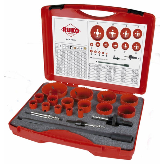 Ruko 106318 - Juego de 19 coronas perforadoras HSS bimetal tipo Premium