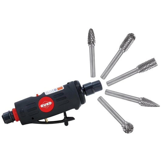 Ruko 116100 - Kit meuleuse pneumatique et jeu de 10 fraises carbure avec tige de 6 mm